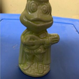 Green ceramic frog playing guitar  Figurine